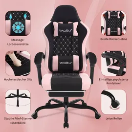 Woltu Gaming Stuhl mit Massagefunktion, Taschenfederkissen, ergonomisch, Netzstoff : Schwarz+Rosa Farbe: Schwarz+Rosa - Schwarz/Rosa
