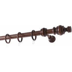 Gardinenstange GARESA "BAROCK", braun (nussbaum), L:300cm Ø:35mm, Holzwerkstoff, Gardinenstangen, rustikale Vorhanggarnitur Holz, verlängerbar, mit Ringe/2 Lauf Gleiter