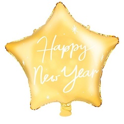 Folienballon Stern "Happy New Year", 44 cm Ø