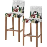 PIEPLE Barhockerbezug für den Winter, Schneemann, Weihnachtsschneeflocke, Baum, grau, dehnbar, abnehmbare Barhocker, Stuhlhussen mit Rückenlehnen, Kneipentheke, Hocker, Stuhlhussen für Esszimmer, Café