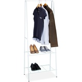 Relaxdays Kleiderständer SANDRA mit 2 Ablagen, Metall, Garderobenständer, mit Kleiderstange, HBT: 160 x 61,5 x 38 cm, weiß