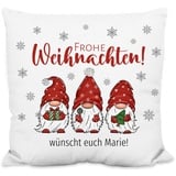 True Statements Weihnachtskissen personalisiert „Frohe Weihnachten!“ mit 3 Wichtel-Motiv - 40x40cm, inkl. Kissen-Füllung – Deko Zierkissen Geschenk Weihnachten (Flauschiges Kissen)