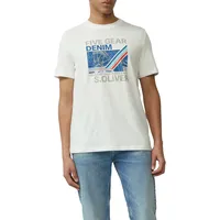 S.Oliver - Baumwoll-T-Shirt mit Frontprint, Herren, weiß XXL