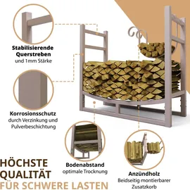 lawa living and lifestyle Kaminholzregal innen 84x33x76 Metall Beige / Cremeweiß VERZINKT Brennholzregal außen Feuerholzregal Stahl Stapelhilfe Kaminofen Holzregal Holzlege