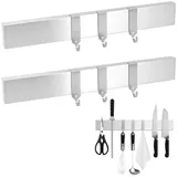 BlingBin Wand-Magnet Messer-Leiste 30 cm Magnetleiste Messer, Messerhalter aus Edelstahl mit 3 Haken (2tlg), Rostfreie Magnetleiste Für Küchenmesser Werkzeuge Utensilien silberfarben