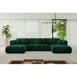 altdecor Wohnlandschaft, CLOUD-U-v1 405x185x90 Dunkelgrün Velours