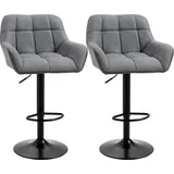Homcom Barhocker 2er-Set Tresenhocker Höhenverstellbar 360° drehbar mit Lehne und Fußstütze, Leinenoptik, bis 120 kg, 57,5 x 52,5 x 93-114 cm, Grau