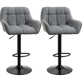 Homcom Barhocker 2er-Set Tresenhocker Höhenverstellbar 360° drehbar mit Lehne und Fußstütze, Leinenoptik, bis 120 kg, 57,5 x 52,5 x 93-114 cm, Grau