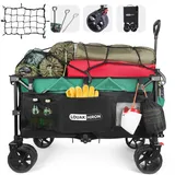 Bollerwagen Faltbar Handwagen Strandwagen, große Kapazität Faltbarer Lebensmittelwagen für Camping Garten Outdoor Angeln Schwarz