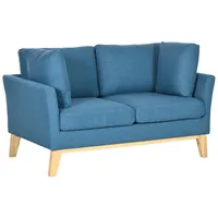 Homcom 2-Sitzer Sofa Doppelsofa in Leinenoptik, Zweisitzer mit Kissen, bis 150 kg, Blau,