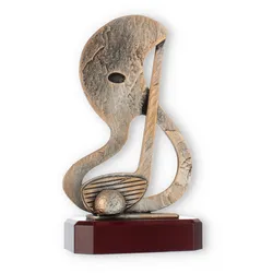 Pokal Zamakfigur Golfplatz altgold auf mahagonifarbenen Holzsockel 24,0cm