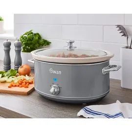 Swan SF17031GRNEU Retro Slow Cooker 6,5L, Antihaft-Keramisches PFOA- und PTFE-freies, Vintage Grau, 320W