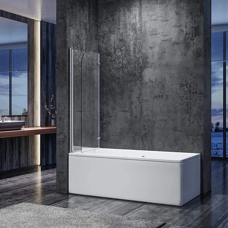 Badewannensperrschutz BS-R-Serie, Drehbar + Scharnier, Doppelte Faltung, Rahmenlos, R-Abgerundete Ecken, 1200*1400, T5-Lichtwelle, Leicht zu reinigen, Aluminium Hochglanz Silber, DE