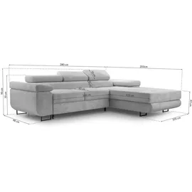 ax living Cord Couch L Form – Arborio R 280 cm Ecksofa in Dunkelgrau - Schwarz