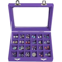 24 Fächer Damen Schmuckkasten Schmuck Box Schmuckkoffer Schmuckständer Aufbewahrungsbox für Ringe Ohrringe Halskette (Lila)