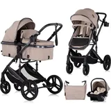 Chipolino Kinderwagen 3 in 1 Amore Babyschale Adapter Wickeltasche Fußabdeckung hellbraun