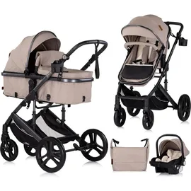 Chipolino Kinderwagen 3 in 1 Amore Babyschale Adapter Wickeltasche Fußabdeckung hellbraun