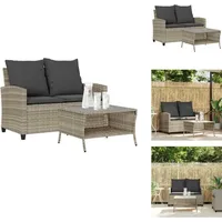 Vidaxl - Gartensofa 2-Sitzer mit Kissen & Tisch Hellgrau Poly Rattan - Gartensofa - Gartensofas - Outdoor Sofa - Garten Sofa