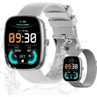 Valdus Smartwatch Damen & Herren 1,83 Zoll mit Telefonfunktion, IP67 wasserdicht, Herzfrequenzmesser, SpO2 Blutsauerstoff, Schrittzähler – Grau - Silber