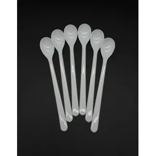 Löffel 18 cm lang, Mehrzwecklöffel Joghurtlöffel Eislöffel Cocktaillöffel 6 Stück Mehrweg, Kunststoff plastik, Farbe Weiß