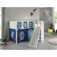 Set Spielbett Rutsche Vorhang Lattenrost Hochbett Kinder 90x200 blau Weltraum