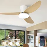 Deckenventilator Mit Beleuchtung Und Fernbedienung 100cm, Deckenventilator Mit Licht Dimmbare 6-Stufig, Sommer Winterbetrieb, Leise Ventilator Decke Mit Licht Für Schlafzimmer (Weiß Holzoptik)