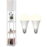 Lunartec Stehlampe Holz Regal 2x LED E27 warmweiß