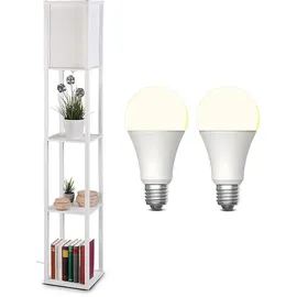 Lunartec Stehlampe Holz Regal 2x LED E27 warmweiß