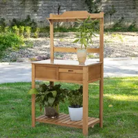 Outsunny Pflanztisch mit verzinkter Arbeitsplatte Gärtnertisch für Garten &