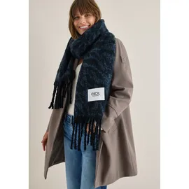 Cecil Schal CECIL, Damen, Gr. onesize, schwarz navy blau, Stoff, 100% Polyester, Modetücher Schal, mit Fransen am Saum