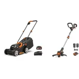 WORX WG730E Akku-Rasenmäher 20V - kraftvoller bürstenloser Motor & WG163E.1 20V Akku-Rasentrimmer –​​ Inkl. Li-Ion Akku, Ladestation