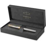 Parker Sonnet Edelstahl mit Goldzierteilen | Füllfederhalter mit mittlerer Feder | Geschenkbox