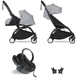 Babyzen Trio Kinderwagen Yoyo2 6+ mit Babywanne Kit 0+ und Yoyo Kindersitz mit Adaptern - Nero - Stone