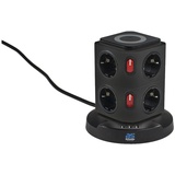 as - Schwabe 8-fach Mehrfachsteckdose mit Induktionsladefläche - 2 m Kabel - Steckdosenwürfel mit 3 USB-Ports - Cube Steckdose - Steckdosenturm 8 fach, IP 20