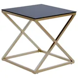 Jahnke Beistelltisch Schwarz, gold Metall, Glas, quadratisch, X-Form, 50x50x50 cm, einfacher Aufbau, Wohnzimmer, Wohnzimmertische, Beistelltische, Beistelltische Metall