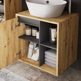 Vicco Waschbeckenunterschrank Viola Artisan/grau, 60 x 60 cm mit offenen Regalen