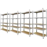 ECD Germany 4er Set Schwerlastregal 180x90x40 cm verzinkt, 5 MDF Böden, 750kg Lagerregal Steckregal Metallregal