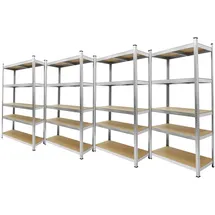 ECD Germany 4er Set Schwerlastregal 180x90x40 cm verzinkt, 5 MDF Böden, 750kg Lagerregal Steckregal Metallregal