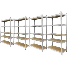 ECD Germany 4er Set Schwerlastregal 180x90x40 cm verzinkt, 5 MDF Böden, 750kg Lagerregal Steckregal Metallregal