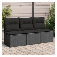 vidaXL Gartensofa mit Kissen 3-Sitzer Schwarz Poly Rattan