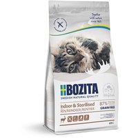 BOZITA Indoor & Sterilised Getreidefrei mit Rentier - Trockenfutter für erwachsene hauptsächlich drinnen lebende Katzen, 0.4 kg