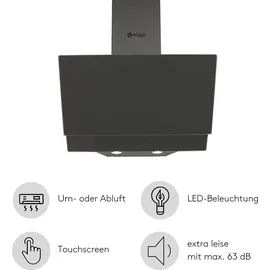 Wiggo Dunstabzugshaube 60cm kopffrei I Abluft Umluft Dunstabzug 300m3/h - LED Touch-Display 3 Stufen I Schräghaube inkl. Fettfilter & 2x Kohlefil...