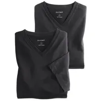 Olymp T-Shirt Casual (Packung, 2-tlg., 2er) mit Ton-in-Ton Logostickerei am Ärmel schwarz S (44/46)