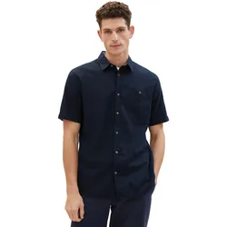 Tom Tailor Herren Kurzarm Hemd COTTON LINEN Regular Fit Blau 10668 S