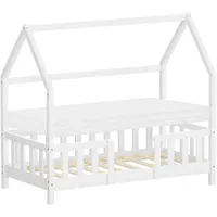 ML-Design Kinderbett Hausbett 70 x 140 cm Kiefer massiv weiß