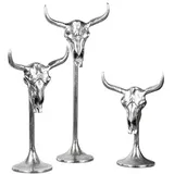 Stierkopf Bulle Schädel Stier Bullenschädel Geweih Hörner Dekoration Silber Aluminium - Deko Modern aus Metall - Für Wohnzimmer, Schlafzimmer oder Badezimmer - Größe: S, M oder L (57 x 23 x 14 cm)