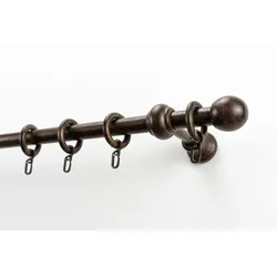 Gardinenstange GARESA "BAROCK", braun (nussbaum), L:140cm Ø:20mm, Holz, Gardinenstangen, Vorhanggarnitur, reine Holzgarnitur, verlängerbar, mit Ringe
