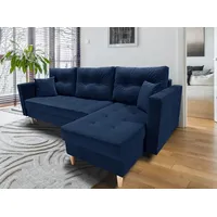 MTJMöbel Ecksofa SKANDI 222x140 - UNIVERSALECKE - mit Schlaffunktion - 2 Bettkästen - Bettsofa - Marineblauer Samtstoff - MATT VELVET 27231 - Marine