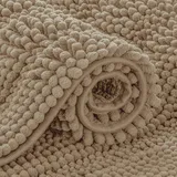 SUBRTEX Badezimmerteppich, Chenille, weich, rutschfest, gestreift, Plüsch-Badvorleger, Teppiche für Badezimmer, wasserabsorbierend, schnell trocknend, maschinenwaschbar (Sandfarben, 40,6 x 61 cm)