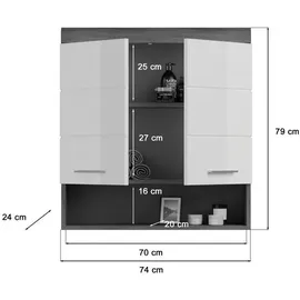 xonox.home Hängeschrank Scout 74 x 24 x 79 cm Weiß/Rauchsilber